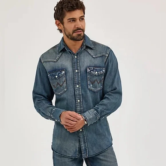 WRANGLER 🍁 Denim Snap Front Western Shirt LT - Picture 12 of 12
